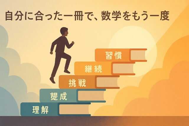 本を階段に見立てた学び直しの成長イメージ