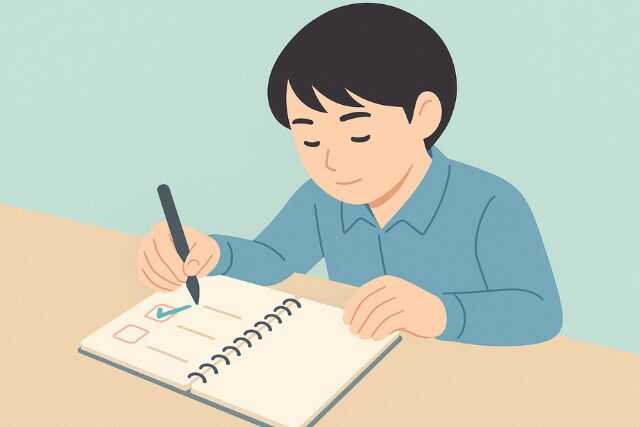 ストレスに包まれ落ち込む学生の象徴表現イラスト